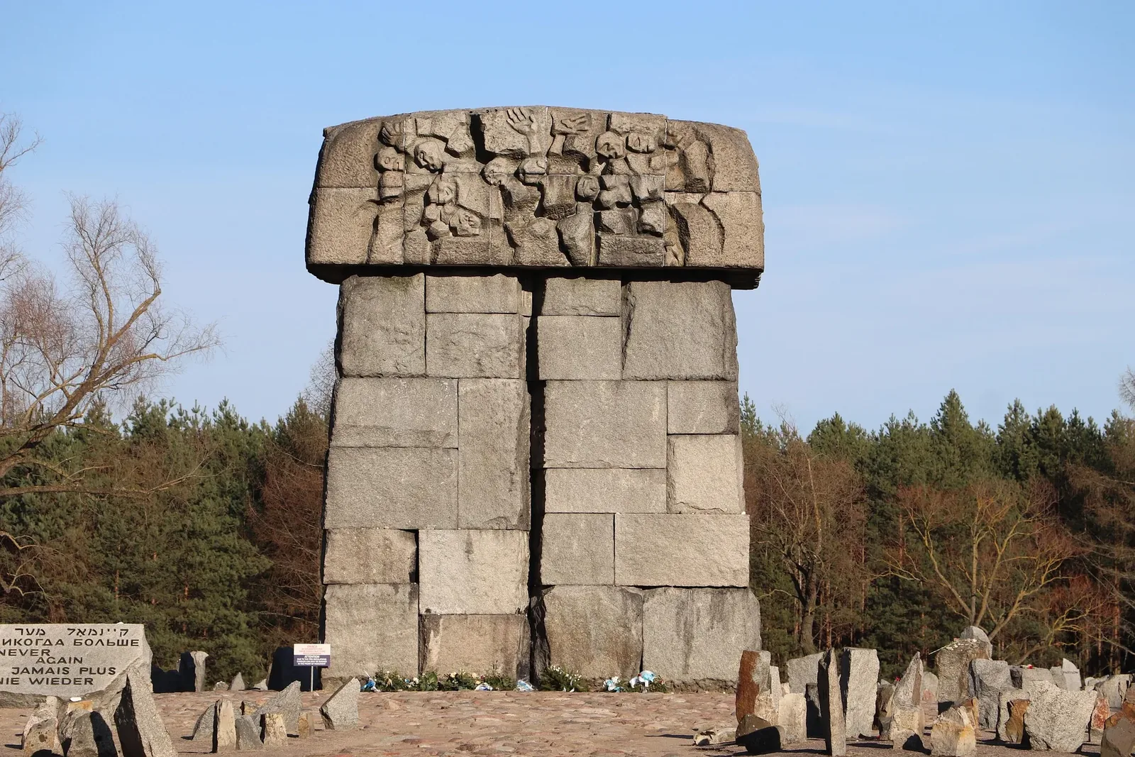 The monument-mausoleum at Treblinka - the German Nazi extermination camp in Mazovia, surrounded by a field of symbolic stones commemorating the annihilated communities